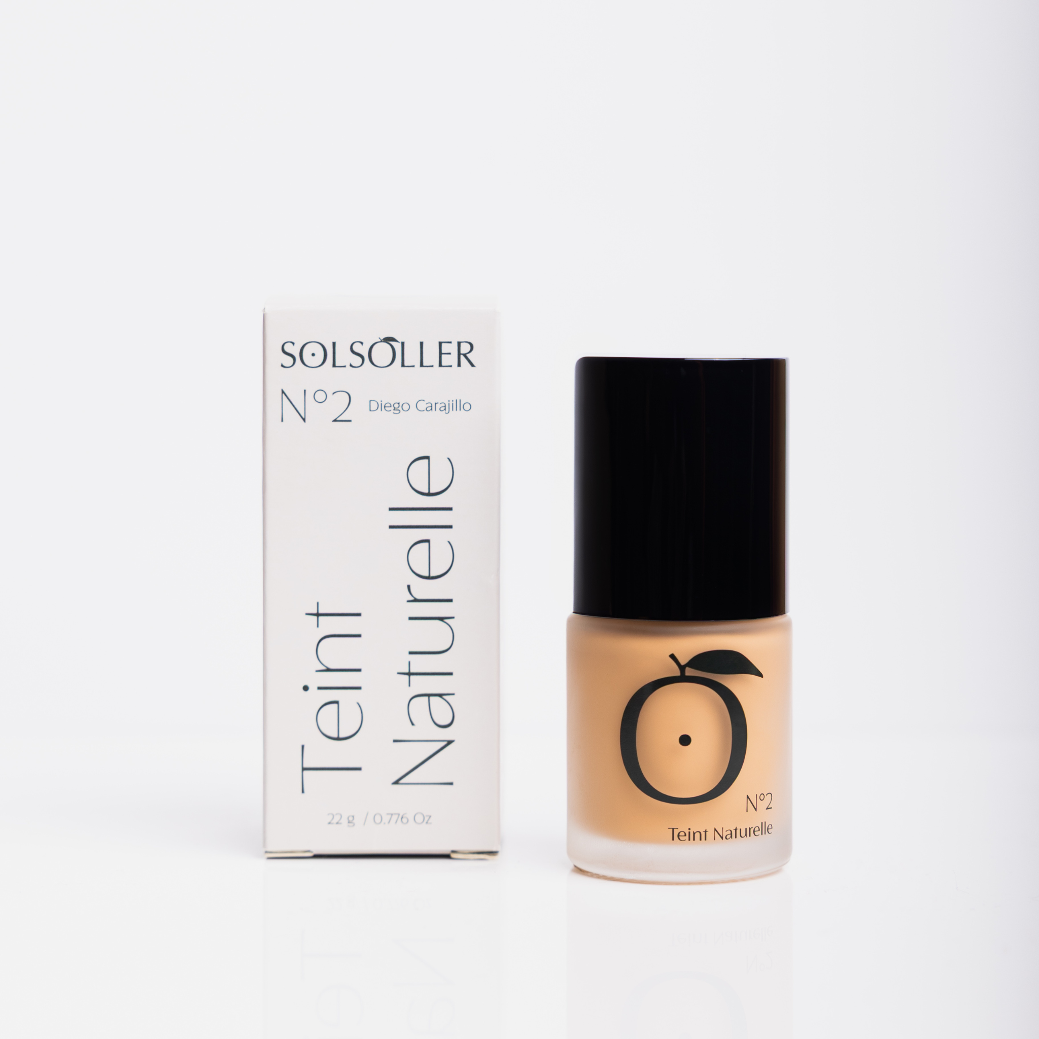 Teint Naturelle Foundation No.2 Diego Carajillo by Solsoller with box, designed for deep skin tones with breathable wear.
