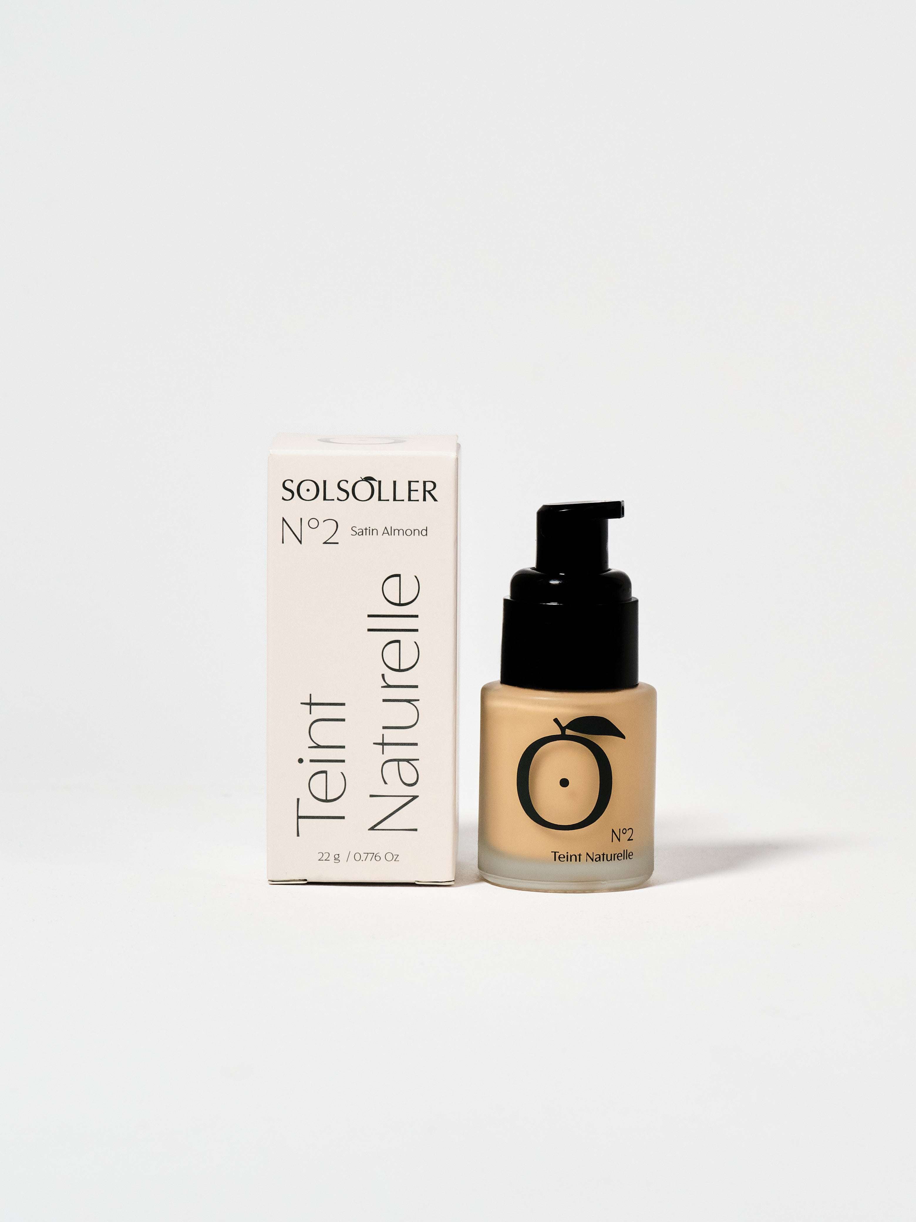 Satin Almond Foundation-Glowy Radiant Skin | Lightweight, Hydrating. Teint Naturelle No.2 foundation with box and pump for easy application.
