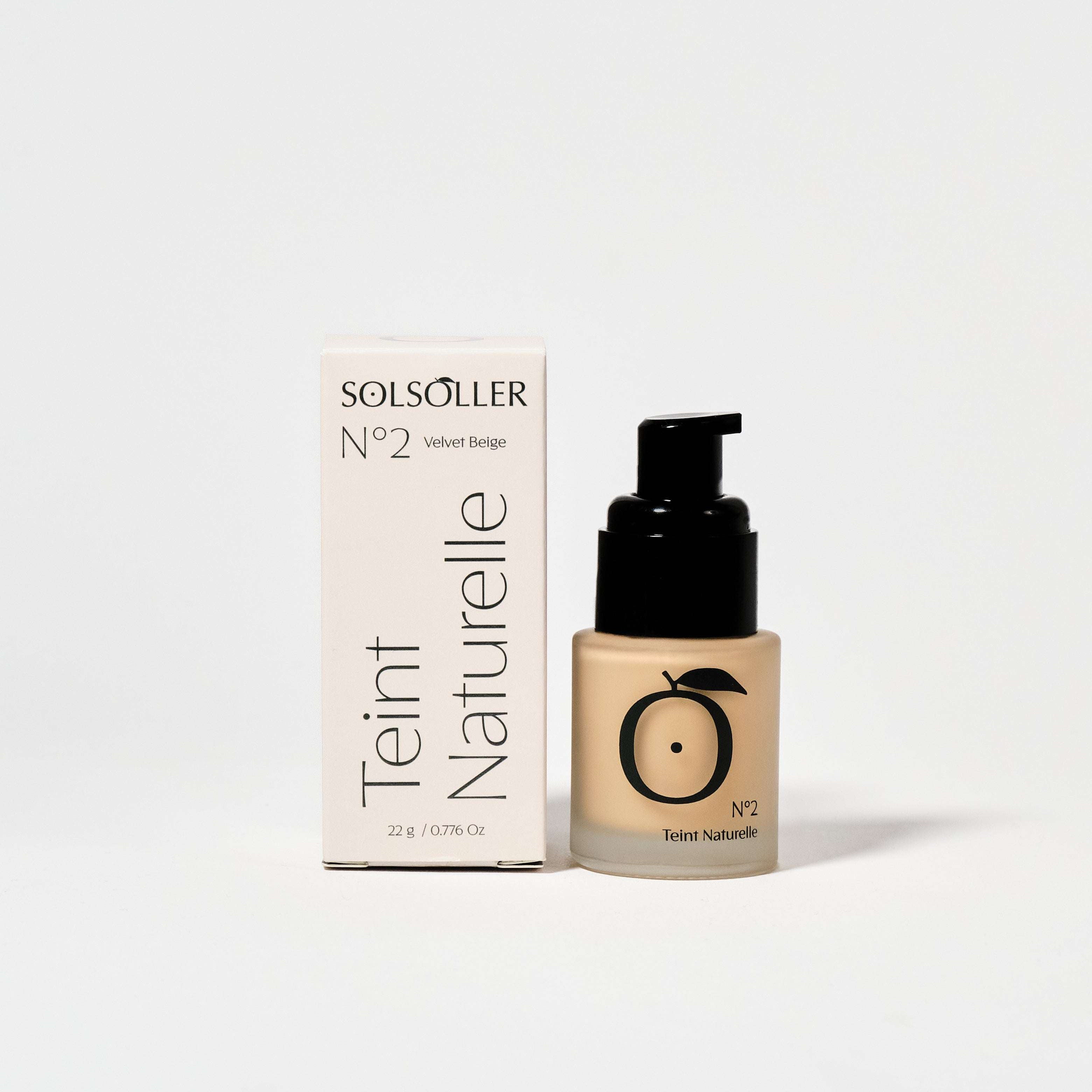 Velvet Beige Foundation bottle with pump and box packaging, labeled Teint Naturelle No.2 for radiant, real-skin finish.