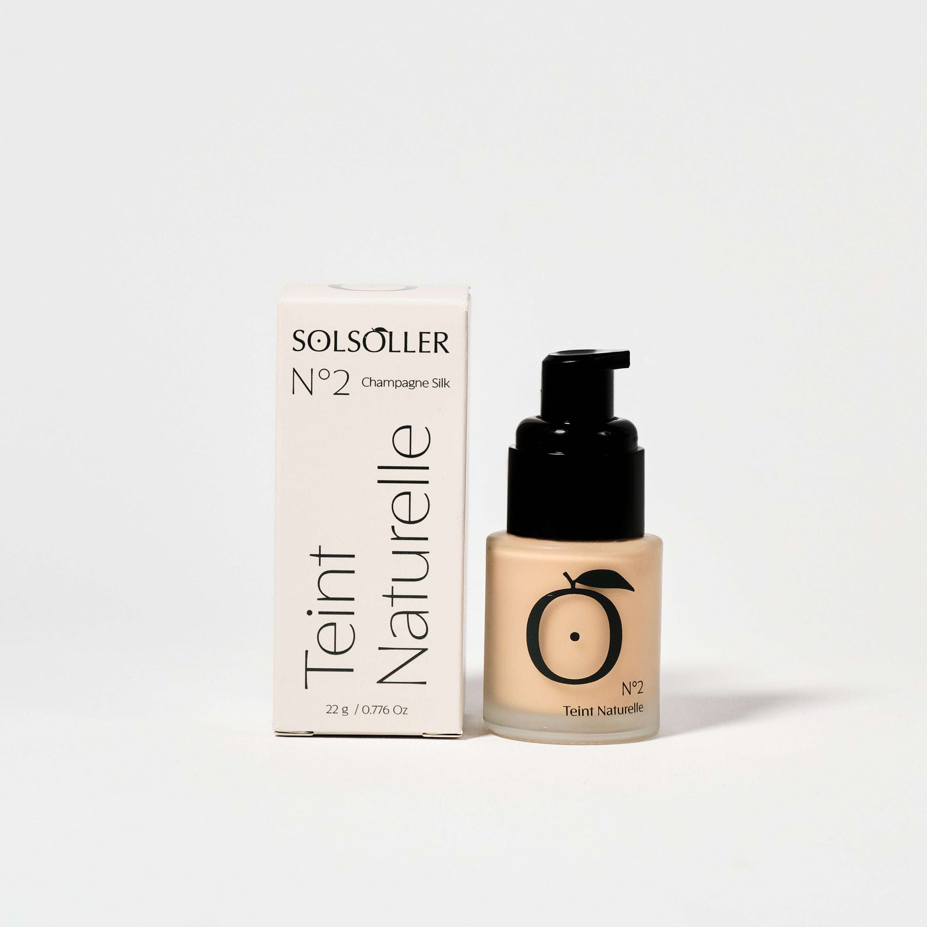 Teint Naturelle Foundation No.2 Champagne Silk with neutral undertone for fair to light skin, offering radiant silk glow and real-skin finish.
