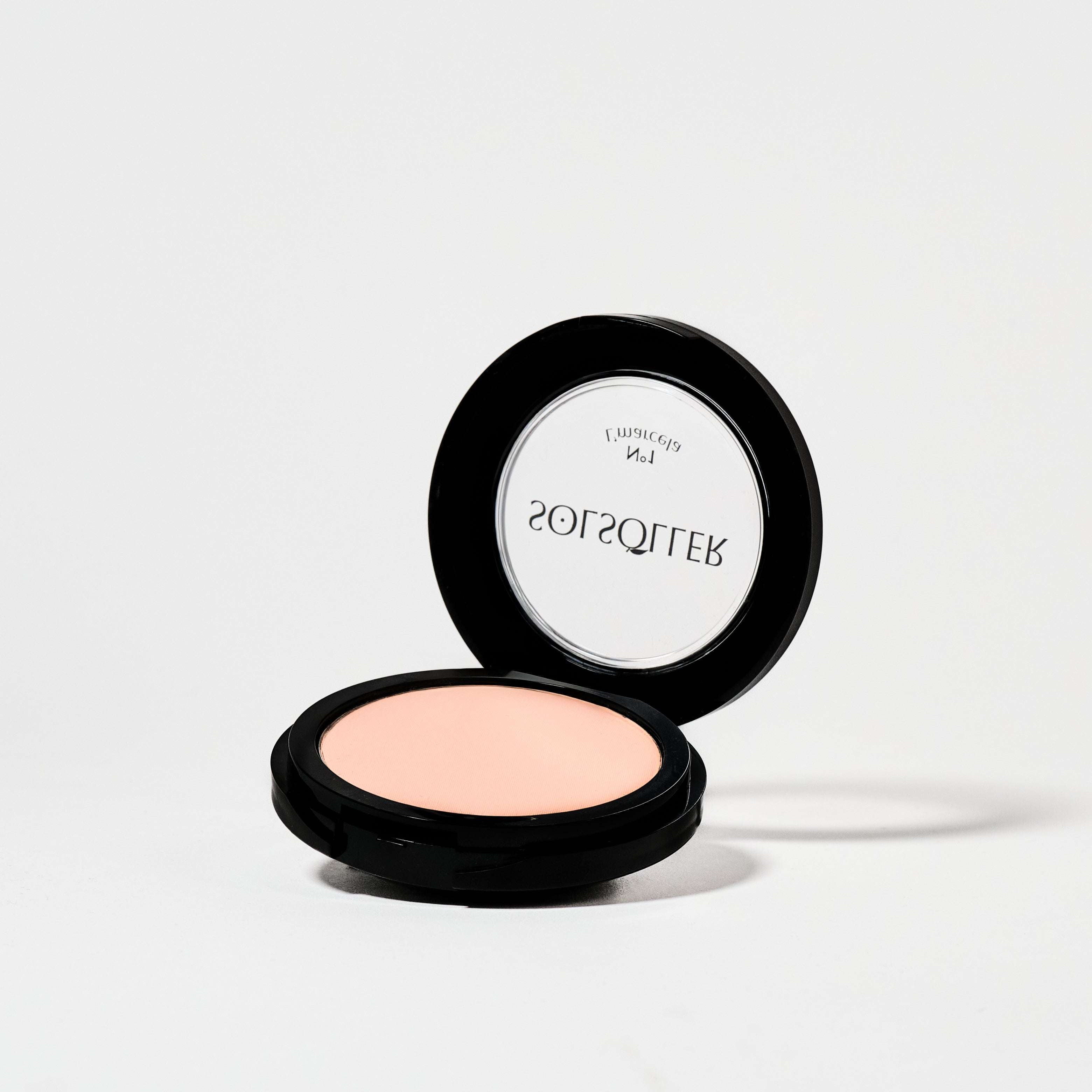 Open compact of L'marcela: Long-Lasting and Pore-Friendly Baby Pink Setting Powder revealing the soft pink pressed powder for smooth coverage.